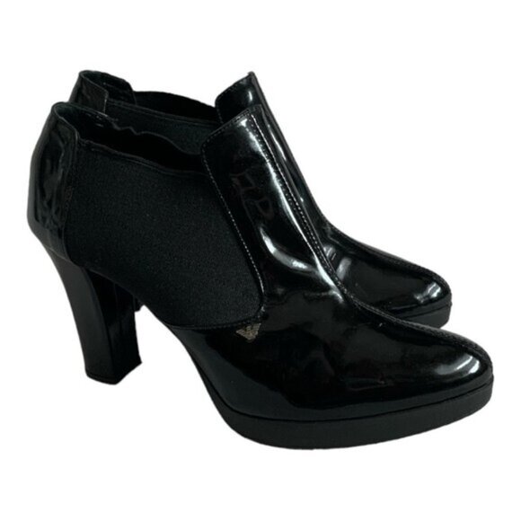 EMPORIO ARMANI Black Patent Leather Chelsea Ankle Boots Size 8-8.5 - Picture 8 of 12
